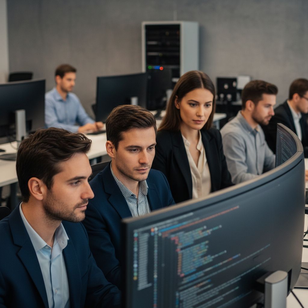 Equipo de desarrolladores trabajando en proyectos modernos